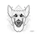 half face of a German shepherd and half face of a labrador together tattoo tattoo design idea