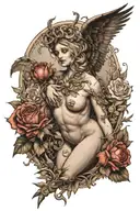 eros as the main object of greed; fear, lack, impulse desires, needs, devastation. between exposing yourself and hiding; tattoo design idea