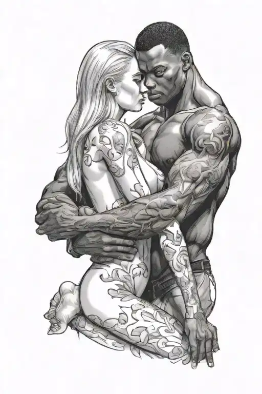big black muscular man nursing nude slim young fragile european blonde teenage girl tattoo design idea