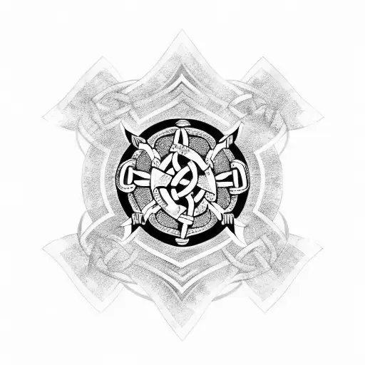 Shield crest with Celtic knot tribal outline tattoo design idea