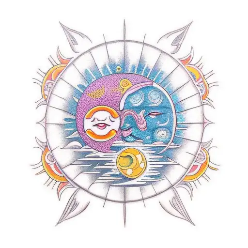 Sun and Moon half sleve background tattoo design idea