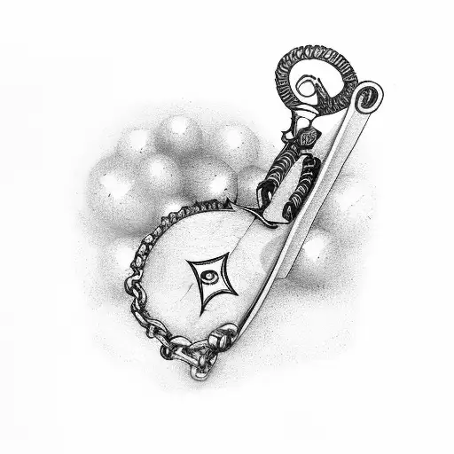 A cricket bat and ball intertwined with a winding bike chain, symbolizing the client's love for both sports tattoo design idea