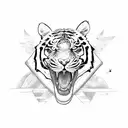 An adventurer on a motorcycle, with a tiger riding pillion and a cricket bat strapped to the back tattoo design idea