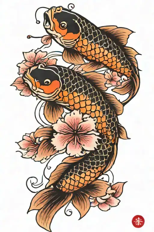 koi fish with cherry blossoms tattoo design idea