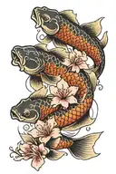 koi fish with cherry blossoms tattoo design idea