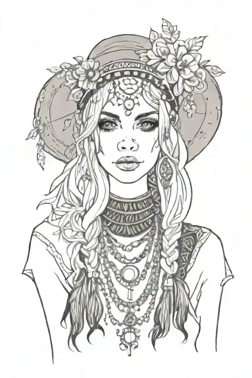 boho country goth girl tattoo design idea