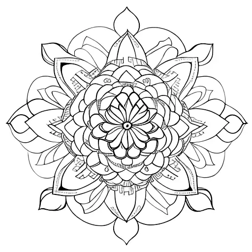 An elegant lotus flower incorporated into a feather mandala design tattoo design idea
