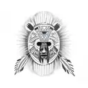 native american female with bear head  tattoo design idea