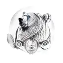 native american female with bear head  tattoo design idea
