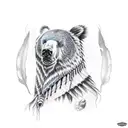 native american female with bear head  tattoo design idea