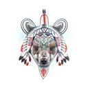 native american female with bear head  tattoo design idea