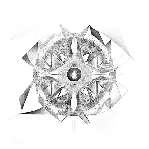 A blackwork tattoo depicting an abstract interpretation of an imperfect circle and a cross, reflecting the architect's passion for unconventional ideas tattoo design idea