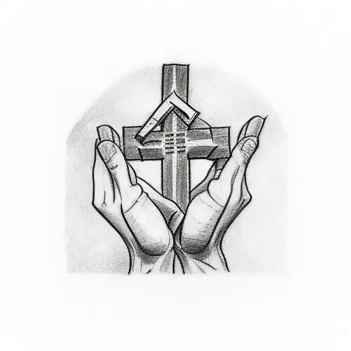 A sketch-style tattoo showcasing a humble servant's hands embracing a cross, symbolizing the gentle and selfless nature of their occupation tattoo design idea