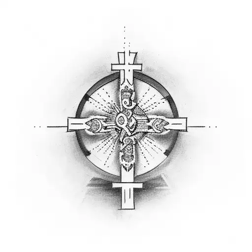 Create a tattoo showcasing the concept of being humble and gentle with a cross and an imperfect circle tattoo design idea