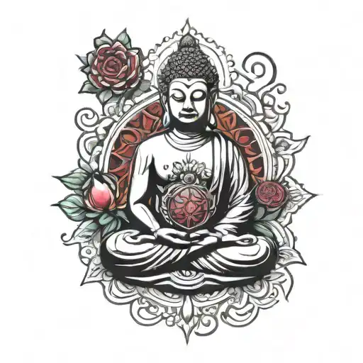 chakra buddha pomegranate and armenian tattoo design idea
