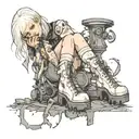 albino girl in ripped clothes and platform boots  tattoo design idea