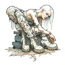 albino girl in ripped clothes and platform boots  tattoo design idea