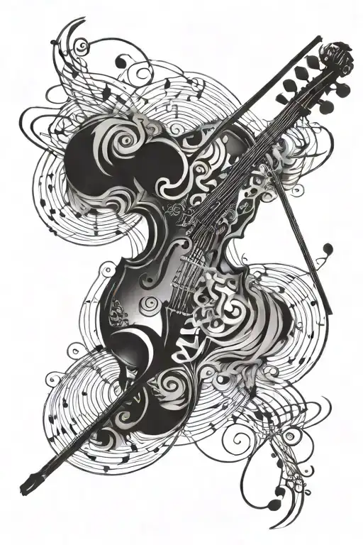violin, musical notes, ge far evolution line concentric tattoo design idea
