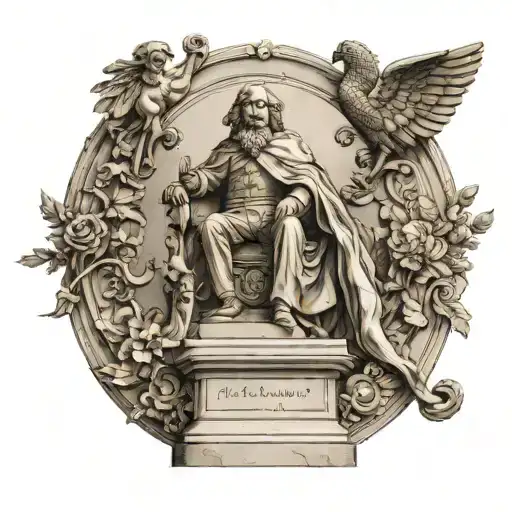 monument to Duke Richelieu with the inscription below I am proud that I was born here and live in Odessa style tattoo design idea