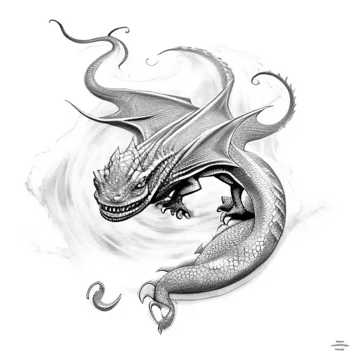 A reptile-inspired tattoo featuring a mythical creature inspired by the Harry Potter universe, combining elements of dragons and basilisks. tattoo design idea