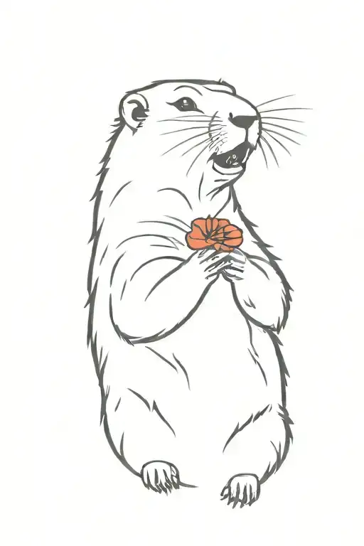 a screaming marmot showing the middle finger on one paw, holding a poppy beech with the other paw tattoo design idea
