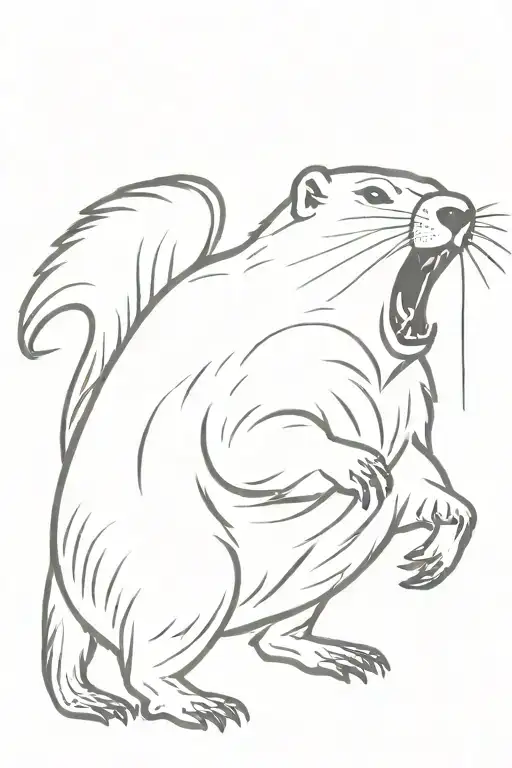 a screaming marmot showing the middle finger on one paw and holding a MacBook with the other paw tattoo design idea