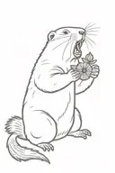 a screaming marmot showing the middle finger on one paw, holding a poppy beech with the other paw tattoo design idea