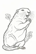 a screaming marmot showing the middle finger on one paw, holding a poppy beech with the other paw tattoo design idea