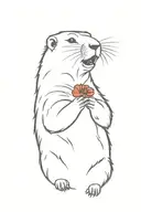 a screaming marmot showing the middle finger on one paw, holding a poppy beech with the other paw tattoo design idea