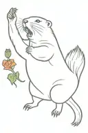 a screaming marmot showing the middle finger on one paw, holding a poppy beech with the other paw tattoo design idea