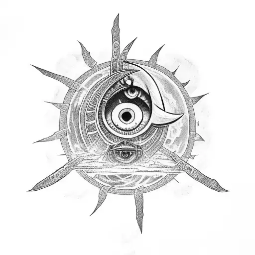 glaxy with wormhole into moon knight and eye of horus tattoo design idea