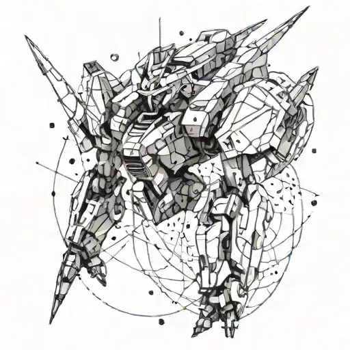 Scorpio constellation intertwined with a mobile suit Gundam 00 Raiser tattoo design idea