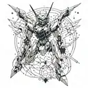 Scorpio constellation intertwined with a mobile suit Gundam 00 Raiser tattoo design idea