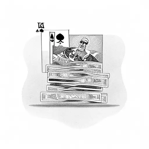 A playing card with a stack of money behind it tattoo design idea
