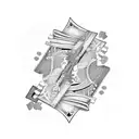 A playing card with a stack of money behind it tattoo design idea