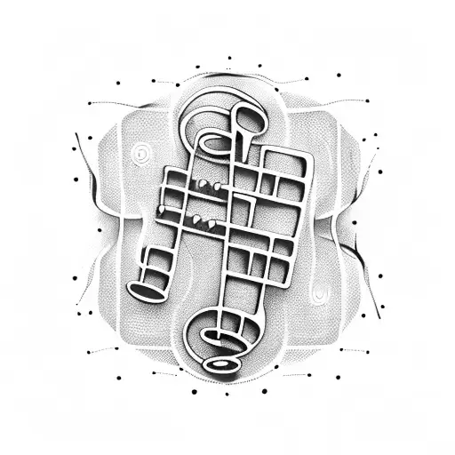 Musical notes intertwined with construction tools tattoo design idea