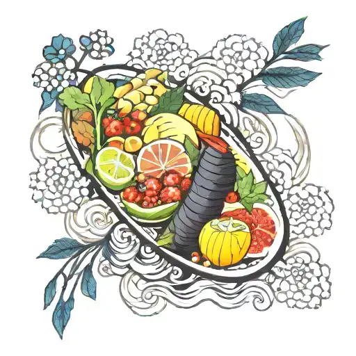 traditional japanese with fruits vegetables and meats  tattoo design idea