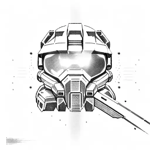 HALO master chief holding a battle rifle 44 with a cosmic background tattoo design idea