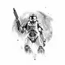 HALO master chief holding a battle rifle 44 with a cosmic background tattoo design idea