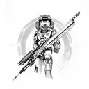 HALO master chief holding a battle rifle 44 with a cosmic background tattoo design idea