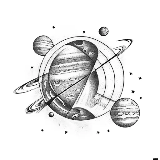 Planets with psychadelic tattoo design idea