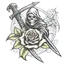 rose, grim-reaper, sword, tattoo design idea