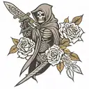 rose, grim-reaper, sword, tattoo design idea