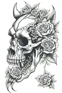 saber-toothed tiger skull in roses tattoo design idea