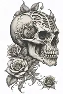 saber-toothed tiger skull in roses tattoo design idea