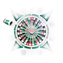 A pack of cigarettes with a roulette wheel pattern wrapping around it in the style of dotwork tattoo design idea