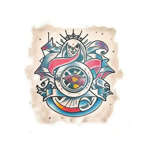 castle inside mirror frame tattoo design idea