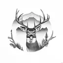 Hunting mountains deer tattoo design idea