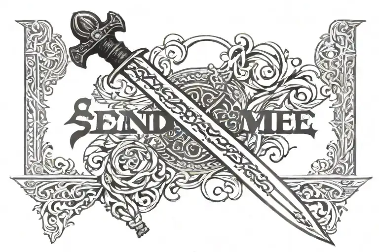 sword with SEND ME Isaiah 6:8 bible versewritten tattoo design idea