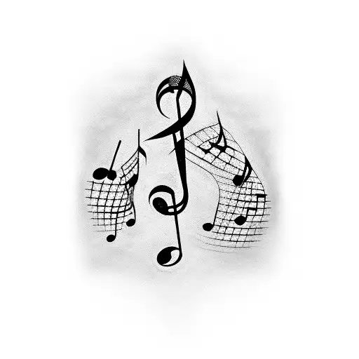 Fashion runway with musical notes as the backdrop tattoo design idea